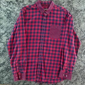 Ben Sherman Men's Red and Navy Plaid Shirt, size Large.